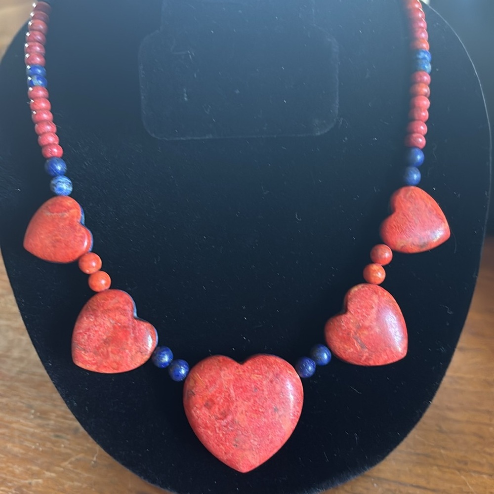 Mine Finds by Jay King lapis & coral reversible heart & bead 18” necklace - Picture 2 of 8